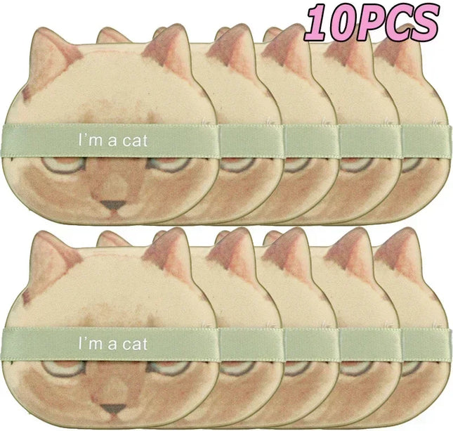 10PCS Cute Cat Makeup Puff Foundation Cosmetic Puff Smooth Powder Concealer Beauty Dry and Wet Dual-use Powder Puff Makeup Tool
