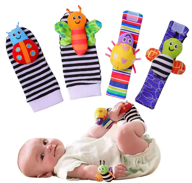 Baby Rattles Toys – 4pcs Foot Socks & Wrist Straps Set for 0–12 Months