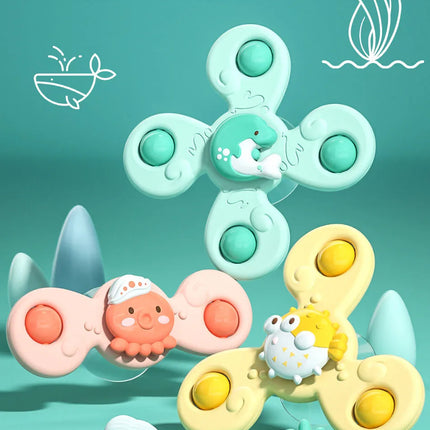 Suction Cup Bath Toys – 3pcs Spinning Rattles for Baby Fun & Education