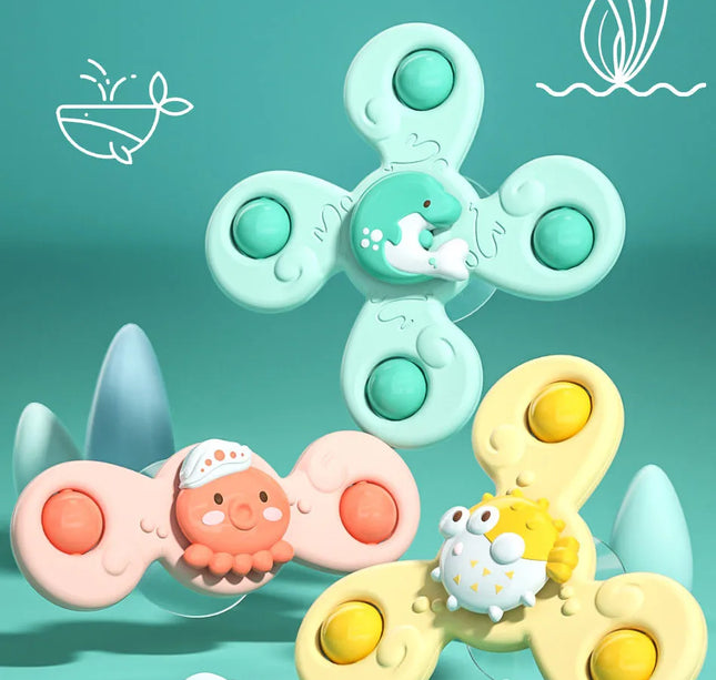 Suction Cup Bath Toys – 3pcs Spinning Rattles for Baby Fun & Education