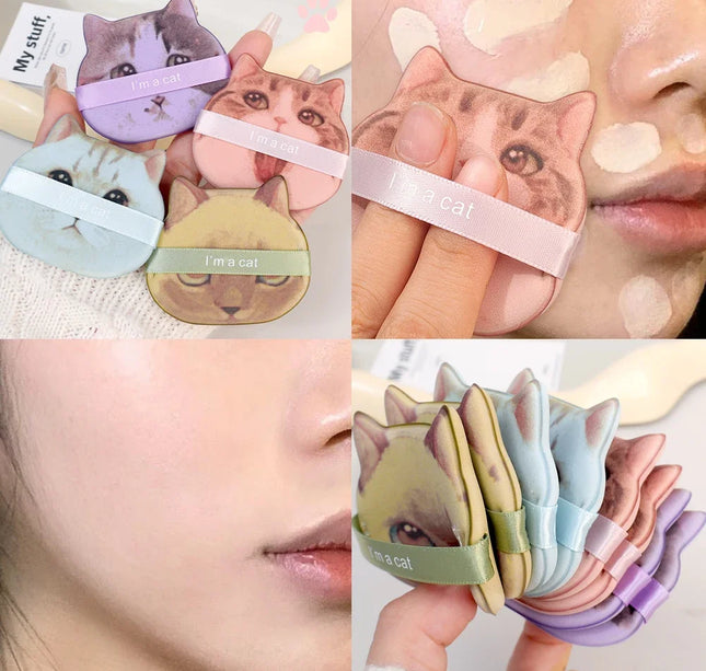 10PCS Cute Cat Makeup Puff Foundation Cosmetic Puff Smooth Powder Concealer Beauty Dry and Wet Dual-use Powder Puff Makeup Tool