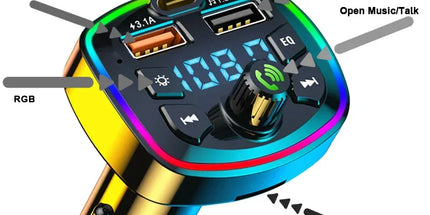 Bluetooth FM Transmitter for Car – Wireless Audio Adapter with Mic, MP3 & 2.1A Dual USB Charger