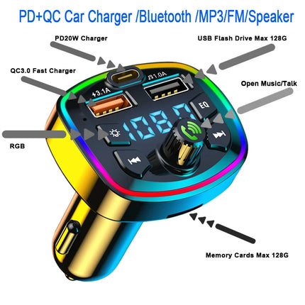 Car Bluetooth FM Transmitter – Wireless 5.0 Audio Receiver with Mic & Dual USB Fast Charger