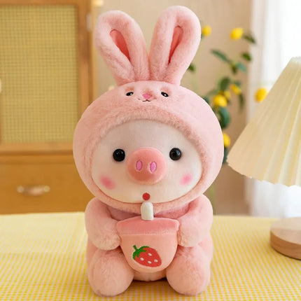 Cute Milk Tea Pig Plush Toy - Cartoon Animal Transformation Stuffed Doll, Kawaii Frog Plushie, Soft Hugging Pillow Gift