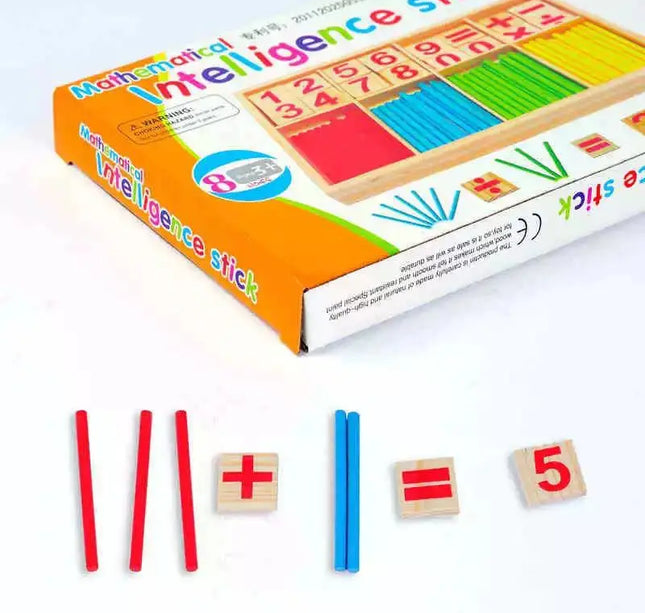 Children's math teaching aids, counting sticks, arithmetic learning box, wooden educational toys, Montessori education