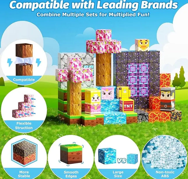 Magnetic Building Blocks Mine World Magnet Cube Set for Boy Girl Kid Age 3+ DIY Model Children STEM Educational Sensory Toy