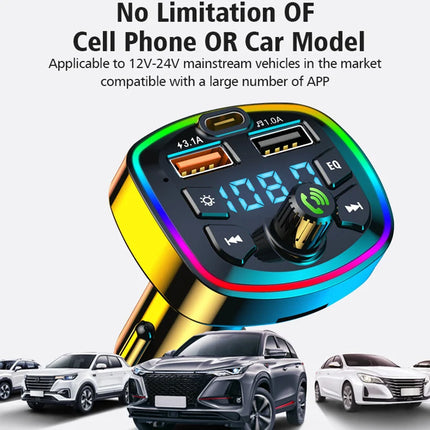 Car Bluetooth FM Transmitter – Wireless 5.0 Audio Receiver with Mic & Dual USB Fast Charger