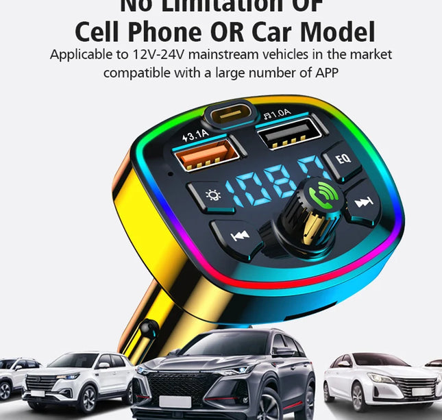 Car Bluetooth FM Transmitter – Wireless 5.0 Audio Receiver with Mic & Dual USB Fast Charger