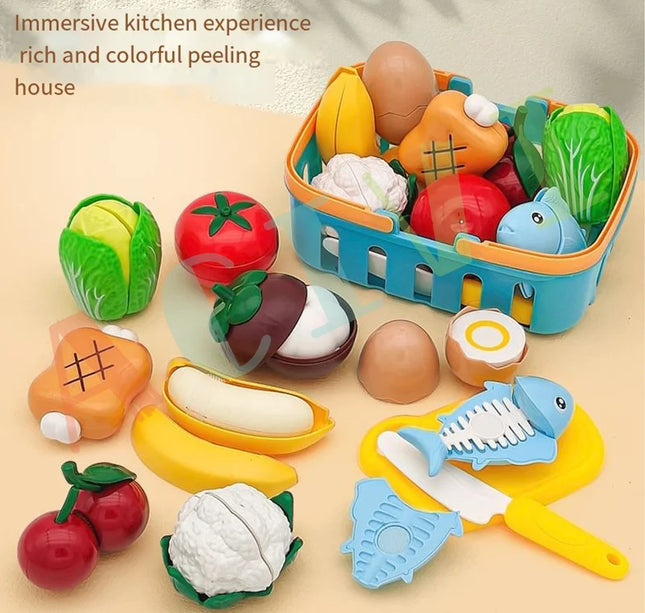 Kid Pretend Play Kitchen Fun Cutting Fruits and Vegetables Food Play House Set Puzzle Education Toys For Kids Boys Girls Gifts