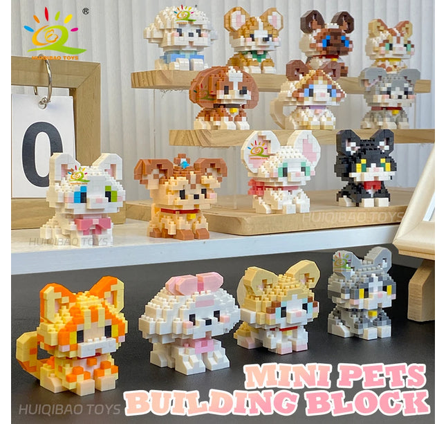 HUIQIBAO MINI Cute Pet Dog Cat Micro Building Block Model Set Kids City Cartoon Animal Diamond Bricks Educational Toys for Adult