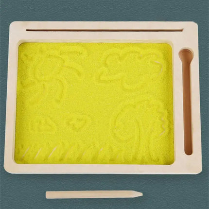 Montessori Wooden Sand Tray – Early Educational Writing Toy with Wooden Pen for Letters & Numbers Learning