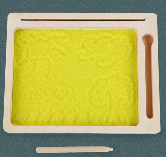 Montessori Wooden Sand Tray – Early Educational Writing Toy with Wooden Pen for Letters & Numbers Learning