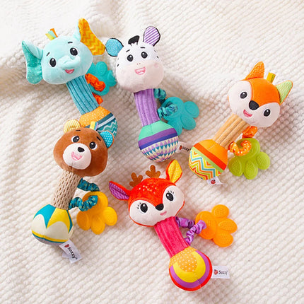 Baby Rattle Plush Toy – Soft Stuffed Animal Shaker with Crinkle & Squeaky Sensory Grip for Toddler Travel & Gifts