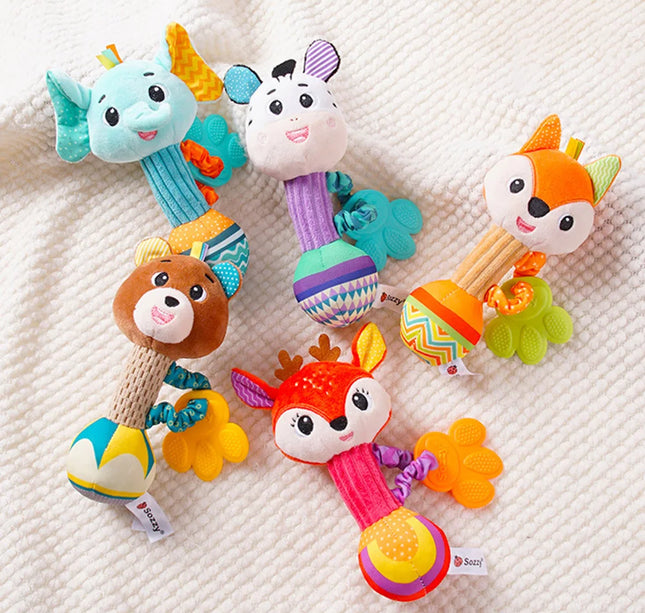 Baby Rattle Plush Toy – Soft Stuffed Animal Shaker with Crinkle & Squeaky Sensory Grip for Toddler Travel & Gifts