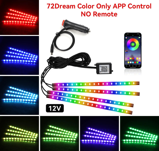 RGB Car Atmosphere Lights – LED Interior Footwell Strip with USB, Remote & Sound Control