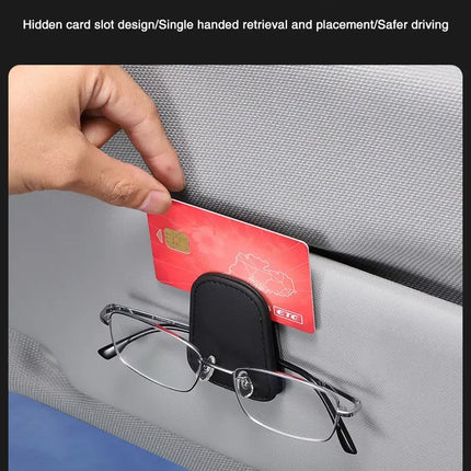 Car Sun Visor Glasses Clip – Magnetic Leather Holder for Eyeglasses & Sunglasses