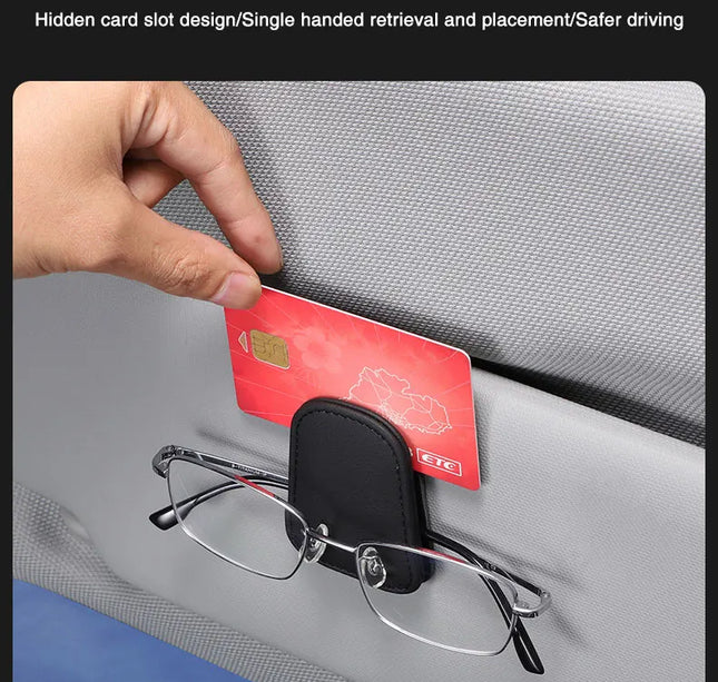 Car Eyeglass Holder Clip – Leather Magnetic Sun Visor Storage for Sunglasses