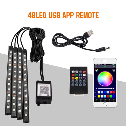 RGB Car Atmosphere Lights – LED Interior Footwell Strip with USB, Remote & Sound Control