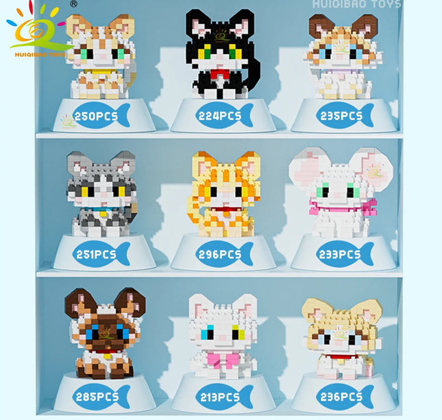 HUIQIBAO MINI Cute Pet Dog Cat Micro Building Block Model Set Kids City Cartoon Animal Diamond Bricks Educational Toys for Adult