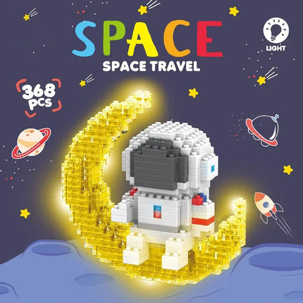 Knew Built Luminous Astronaut Moon Blocks – LED Micro Brick Building Set for Adults & Educational Tech Toy