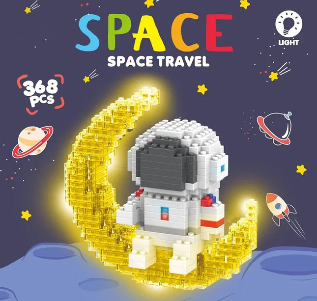 Knew Built Luminous Astronaut Moon Blocks – LED Micro Brick Building Set for Adults & Educational Tech Toy
