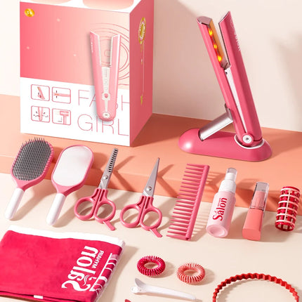 Kids Simulation Haircut & Makeup Kit – Pretend Play Hair Dryer Set Educational Toy for Girls Gifts