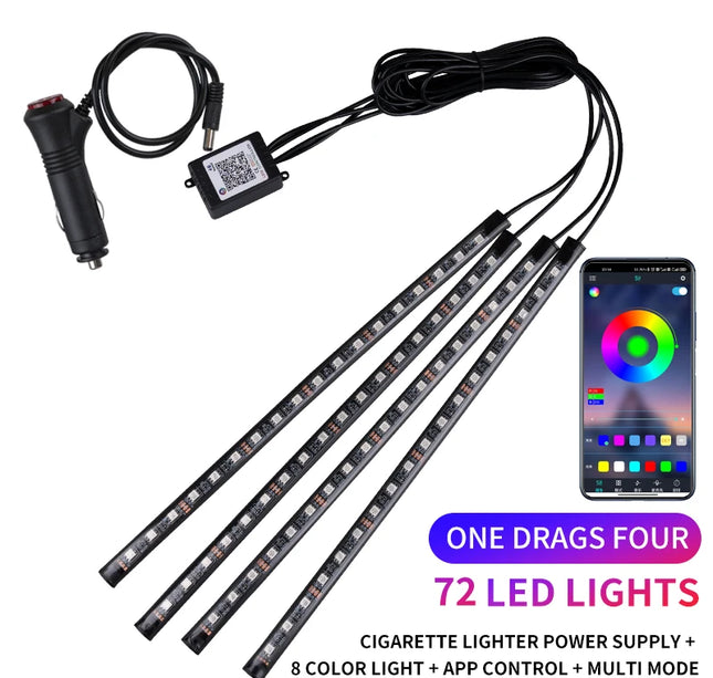 LED Car Ambient Light Kit – RGB Interior Strip with Music, Remote & App Control