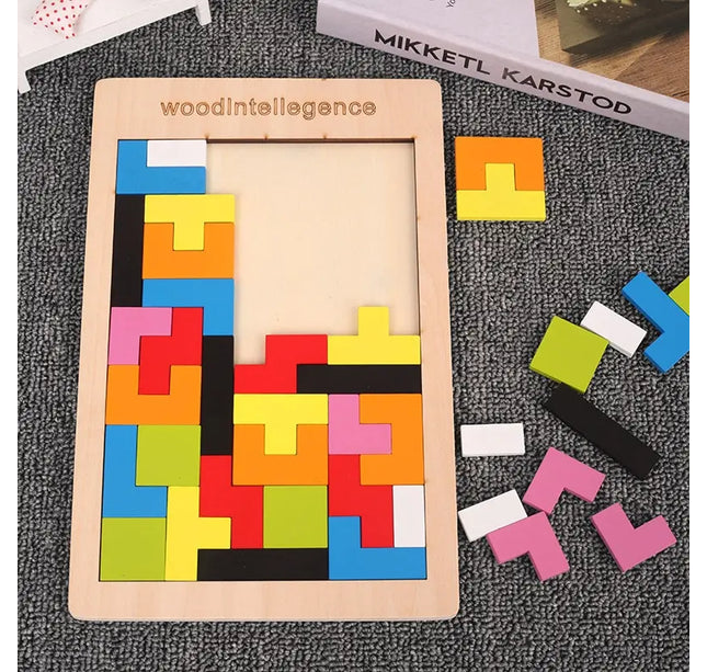 Wooden Blocks Puzzle Brain Teasers Toy Tangram Jigsaw Intelligence Colorful 3D Russian Blocks Montessori Educational