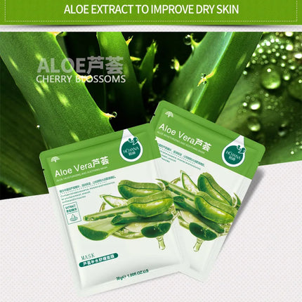 30pcs Natural Plant Facial Mask Moisturizing Oil Control Anti-Aging Fruit Aloe Korean Sheet Face Mask Beauty Skin Care Prodcuts