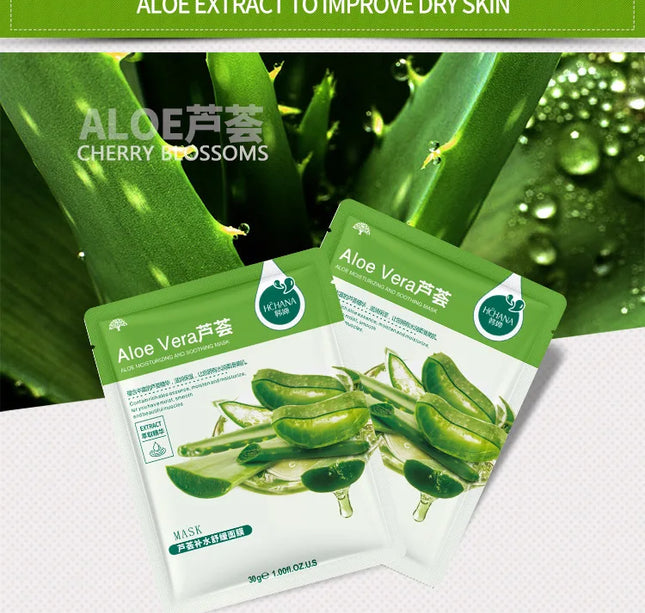 30pcs Natural Plant Facial Mask Moisturizing Oil Control Anti-Aging Fruit Aloe Korean Sheet Face Mask Beauty Skin Care Prodcuts