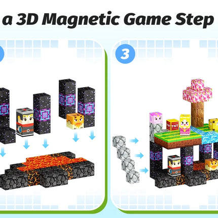 Magnetic Building Blocks Mine World Magnet Cube Set for Boy Girl Kid Age 3+ DIY Model Children STEM Educational Sensory Toy