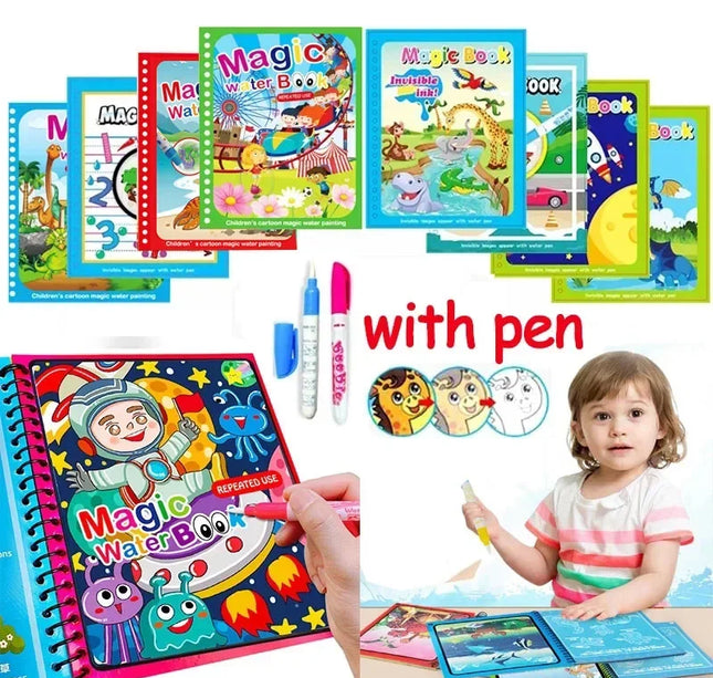 Children Early Education Toys Magical Book with Pen Water Drawing  Toys Gift Reusable Coloring Book Magic Drawing Book