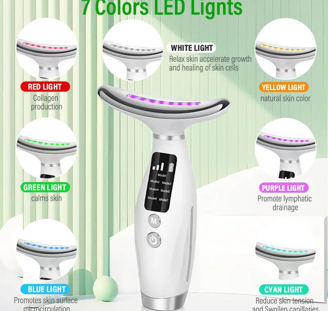 Micro-current Neck Face Beauty Device 7 Color Facial Massager for Enhanced Face Neck and Shoulder Care with Vibrating