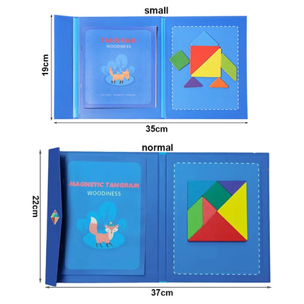 Wooden Magnetic Tangram Puzzle – Educational Montessori Book Toy for Children