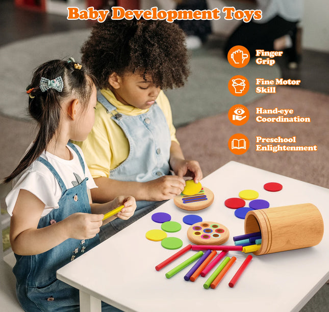 Montessori Wooden Matching Toy – Color Sorting & Balance Stick Educational Set for Kids Fine Motor & Math Skills