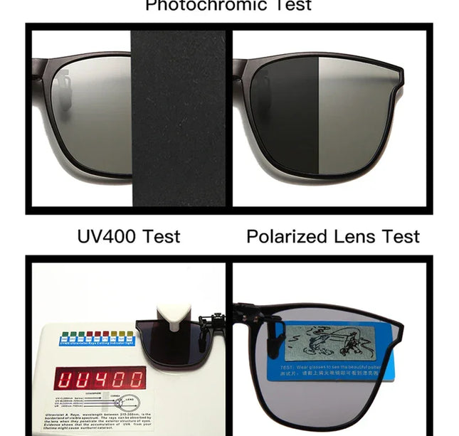 Men's Clip-On Polarized Sunglasses – Vintage Square Photochromic Night Vision Driving Glasses