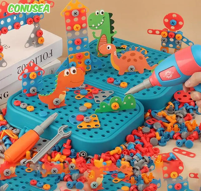 Children Toys Tool Set Electric Drill Screw Nut 3D Puzzle Toys Pretend Play Dinosaur Drilling Assembly Educational Toys for Boys