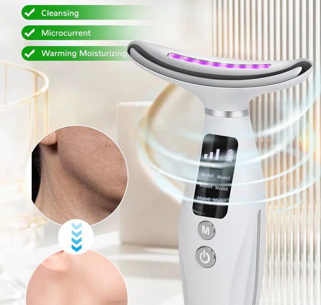Micro-current Neck Face Beauty Device 7 Color Facial Massager for Enhanced Face Neck and Shoulder Care with Vibrating