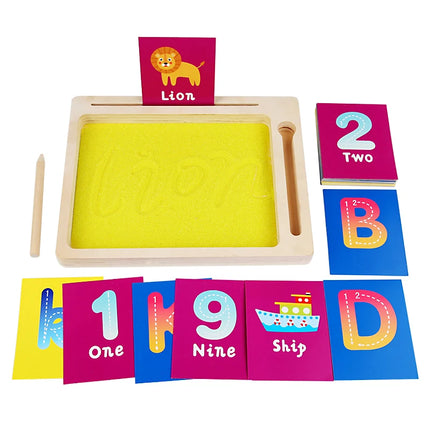 Montessori Wooden Sand Tray – Early Educational Writing Toy with Wooden Pen for Letters & Numbers Learning