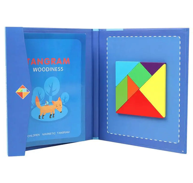Wooden Magnetic Tangram Puzzle – Educational Montessori Book Toy for Children