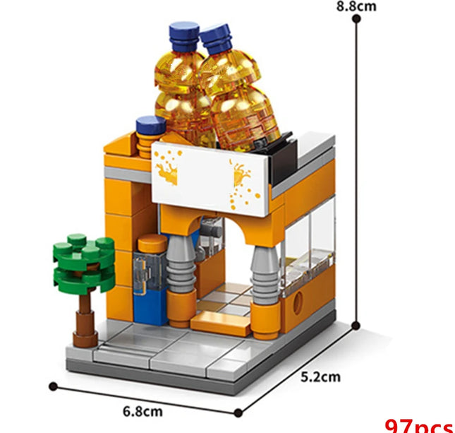 NEW Restaurant Dessert Coffee Pet Fruit Store Street View Food House Building Blocks Kit Girls Bricks Model Kids Toy Children