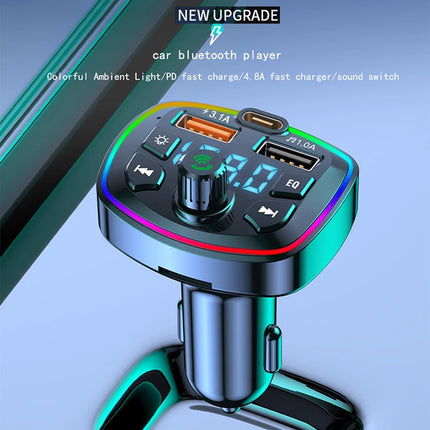 Car Bluetooth FM Transmitter – Wireless 5.0 Audio Receiver with Mic & Dual USB Fast Charger