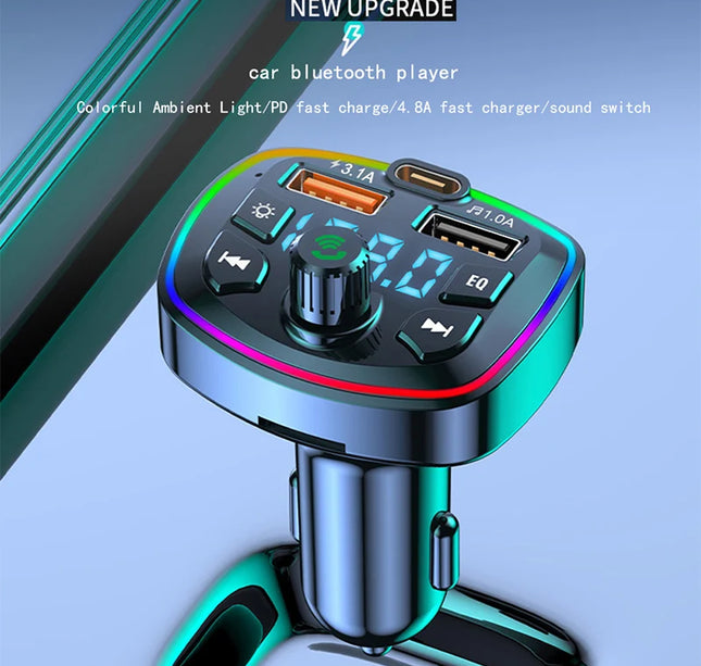 Car Bluetooth FM Transmitter – Wireless 5.0 Audio Receiver with Mic & Dual USB Fast Charger