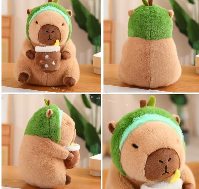 Capybara Plush Toy with Strawberry Hat – Small Stuffed Animal, Turtle Backpack & Hand Ring Pendant Gift