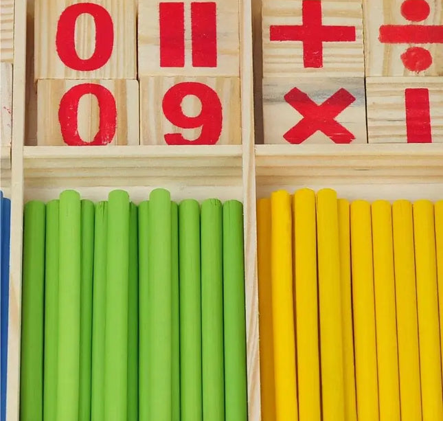 Children's math teaching aids, counting sticks, arithmetic learning box, wooden educational toys, Montessori education