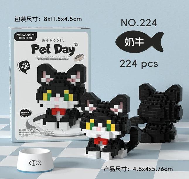 HUIQIBAO MINI Cute Pet Dog Cat Micro Building Block Model Set Kids City Cartoon Animal Diamond Bricks Educational Toys for Adult