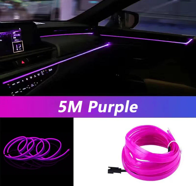5M Car Interior LED Strip Light – Flexible Neon EL USB Ambient Lighting for DIY Auto & Party Decoration