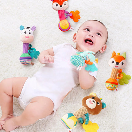 Baby Rattle Plush Toy – Soft Stuffed Animal Shaker with Crinkle & Squeaky Sensory Grip for Toddler Travel & Gifts