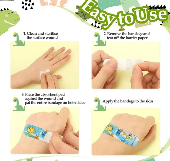 Kids Adhesive Bandages – 100pcs Cute Cartoon Waterproof Medical Strips for Children