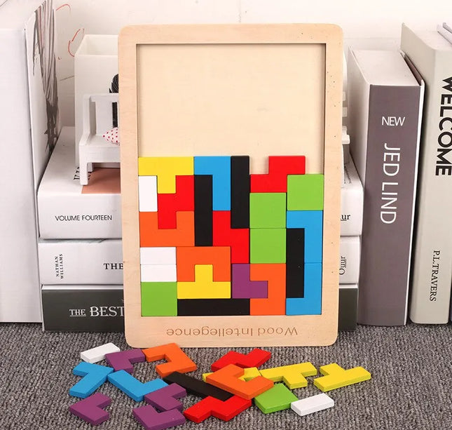 Wooden Blocks Puzzle Brain Teasers Toy Tangram Jigsaw Intelligence Colorful 3D Russian Blocks Montessori Educational
